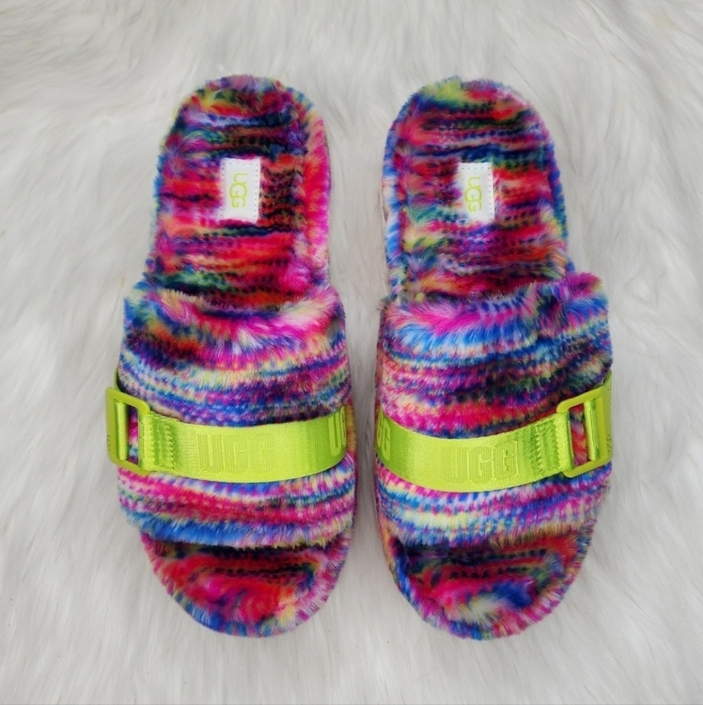 UGG Fluffita Slipper Sandals White Pixelate Multi Color Rainbow - Picture 7 of 16